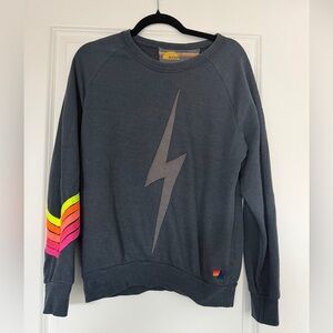 Aviator Nation Chevron Stripe Lightning Bolt Crewneck Sweatshirt